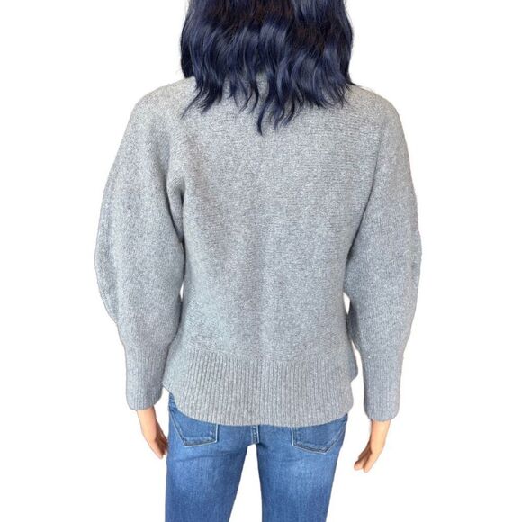 Halogen Gray Puff Sleeve Turtleneck Medium Merino Wool Alpaca Blend Knit - Picture 4 of 6